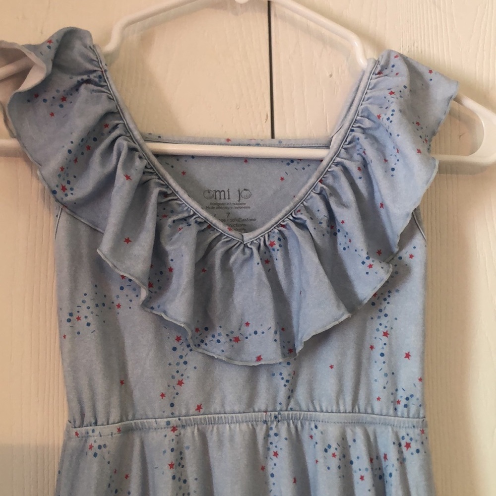 Girls' Blue Ruffle stretchy Dress - Picture 2 of 8